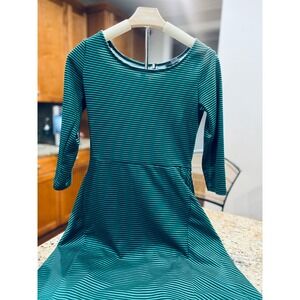 The Limited Striped Fit & Flare Dress 3/4 Sleeve Green and Navy Size XS‎